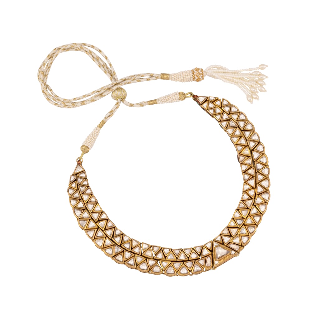 Polki Necklace with Triangular Gold Framework